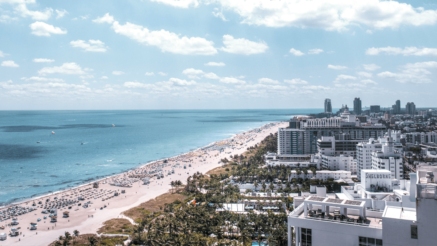 Miami panorama with skyline and beach.
