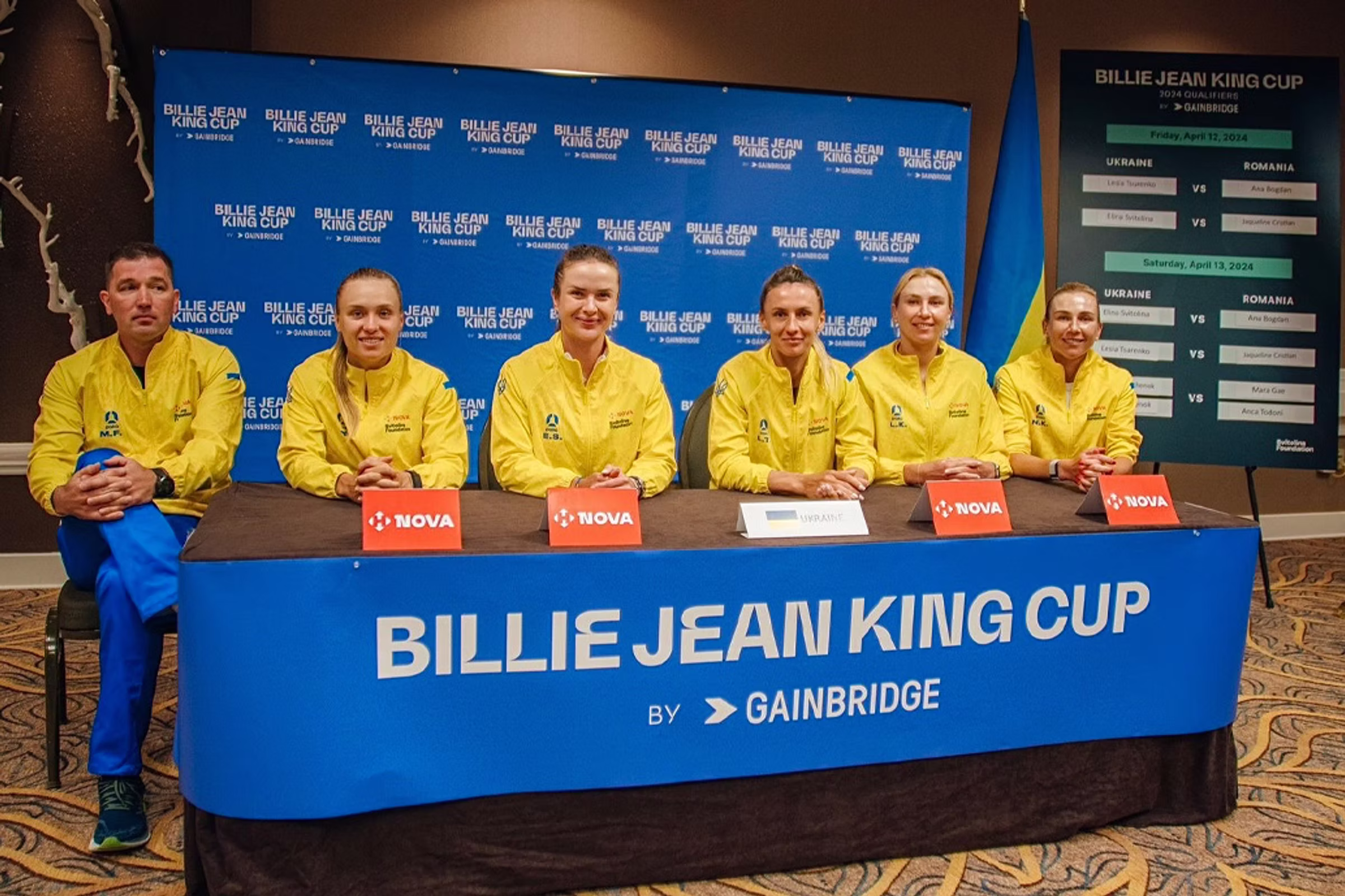Ukraine team press conference during the Billie Jean King Cup qualifiers.